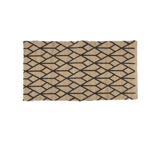 Tapis Décoratif En Jute Imprimé Motif Géométrique Noir 70 X 140 Cm