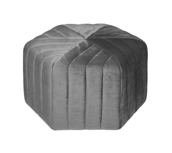 Pouf En Velours Gris Assise Large 52 X 48 Cm