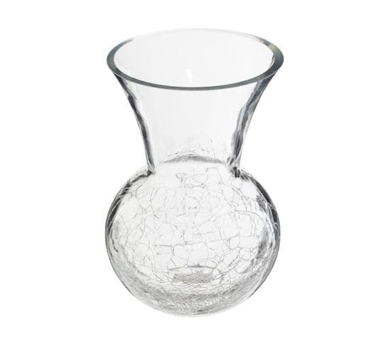 Vase Boule Evasé Verre Craquelé H 22.5 Cm