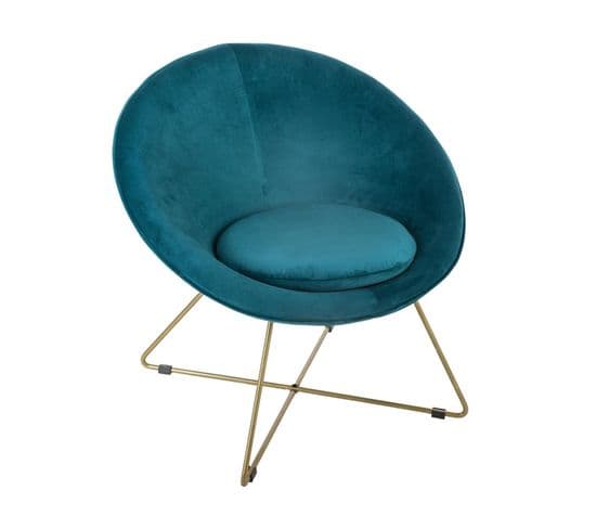 Fauteuil En Velours Bleu Et Pieds En Métal Doré