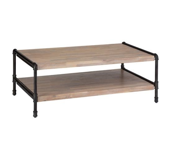 Table Basse Design Bois Et Métal Industriel Siam - L. 120 X H. 40 Cm - Noir