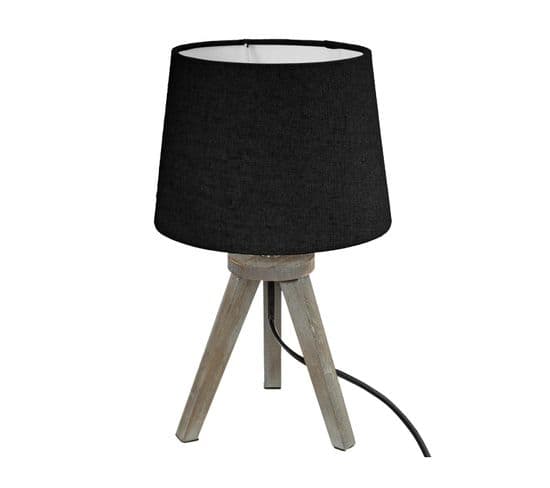 Lampe En Bois Brossé Et Abat-jour Noir H 31 Cm