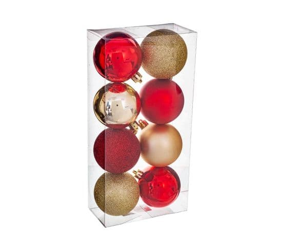 Déco De Sapin Lot De 8 Boules De Noël D 7 Cm - Rouge Et Or