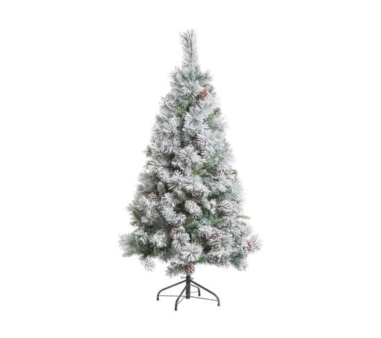 Sapin De Noël Artificiel Vert Floqué Enneigé Et Pommes De Pin H 180 Cm