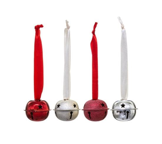 Sujet De Noël Lot De 4 Grelots En Métal D4 Cm Avec Ruban - Rouge Et Or