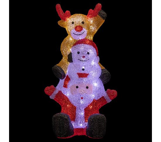 Père-noël, Bonhomme De Neige Et Renne Lumineux 60 LED - Rouge