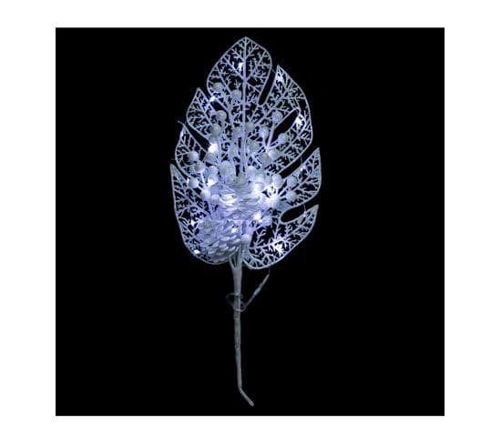 Branche Décorative Pailletée Et Lumineuse 20 Led Blanc Lumière Fixe H 39 Cm