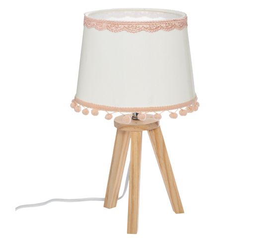 Lampe À Poser Enfant En Bois Bohème - H. 32 Cm - Blanc