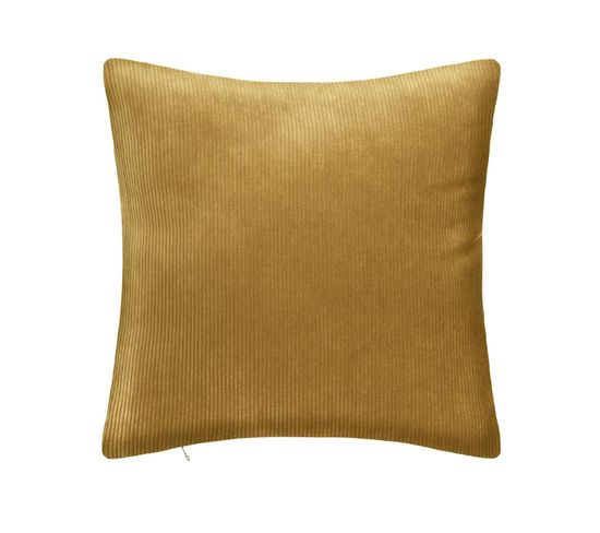 Coussin Déhoussable Velours Côtelé Ocre 40 X 40 Cm