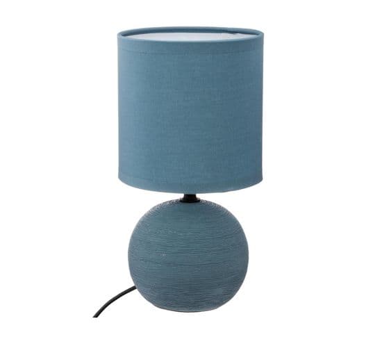 Lampe En Céramique Pied Boule Striée Bleue