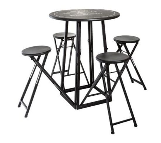 Table et 4 Chaises Extensibles "to Paris" 77cm Noir