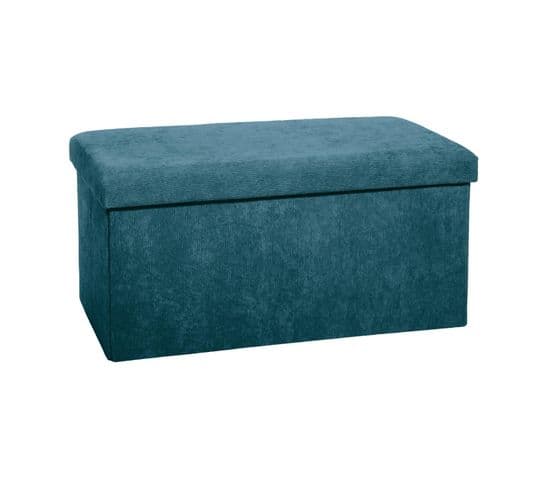 2 En 1 Pouf Pliant Double Et  Coffre De Rangement Velours Côtelé Bleu H 38 Cm