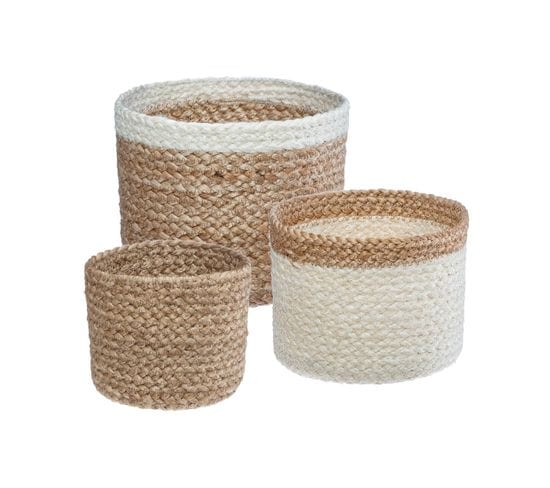 Set De 3 Paniers De Rangement En Jute Naturel Et Blanc