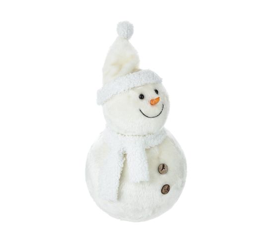 Déco De Noël Peluche Bonhomme De Neige Avec Bonnet Et Écharpe H 38 Cm