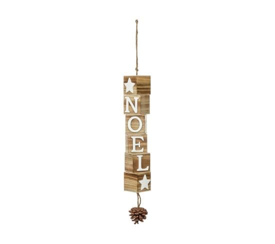 Décoration Suspension Lettres Noël Vertical En Bois Avec Pomme De Pin H 55 Cm