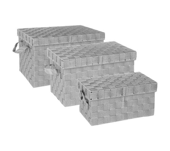 Lot De 3 Paniers De Rangement "déco" 40cm Gris Clair