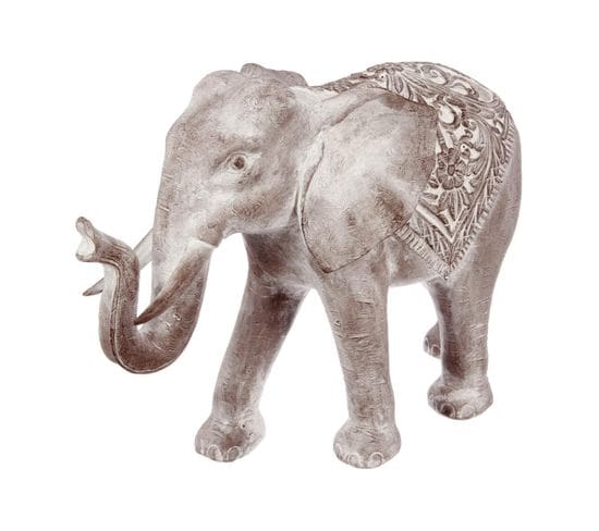 Objet Décoratif Éléphant En Résine Effet  Blanchi H 46 Cm