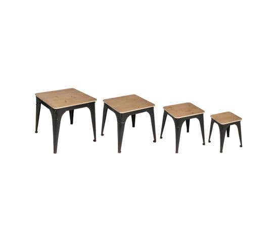 Set De 4 Tables Gigognes Bois Et En Métal Noir Effet Vieilli