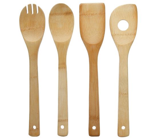 Lot De 4 Ustensiles De Cuisine "bambou" 30cm Naturel