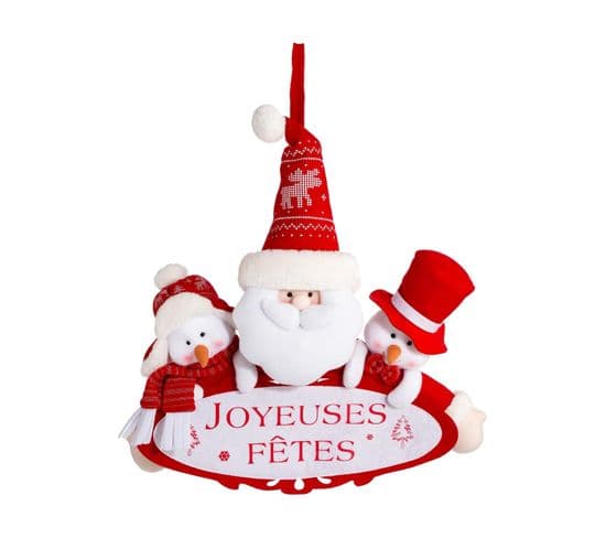 Déco De Noël Pancarte Joyeuses Fêtes Avec 3 Peluches H 38 Cm