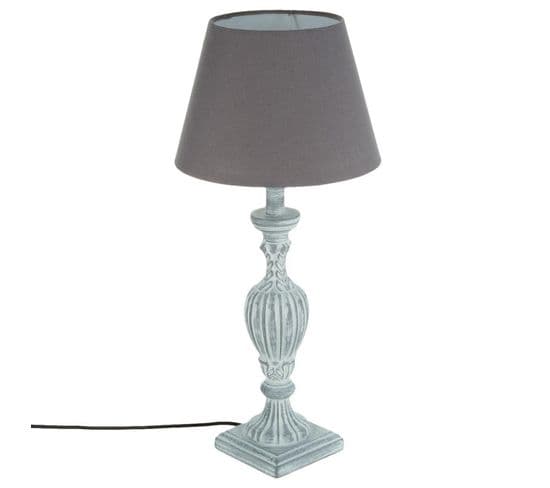 Lampe à Poser Pied En Bois Patiné Gris H 55 Cm