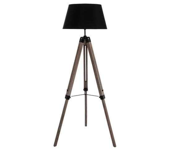 Lampadaire Trépied En Bois Et Abat-jour Noir H 145 Cm