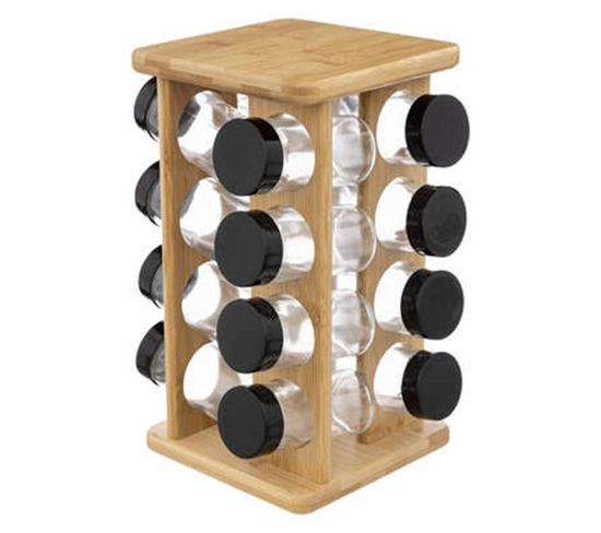 Présentoir à Epices Rotatif "16 Pots" 28cm Bambou