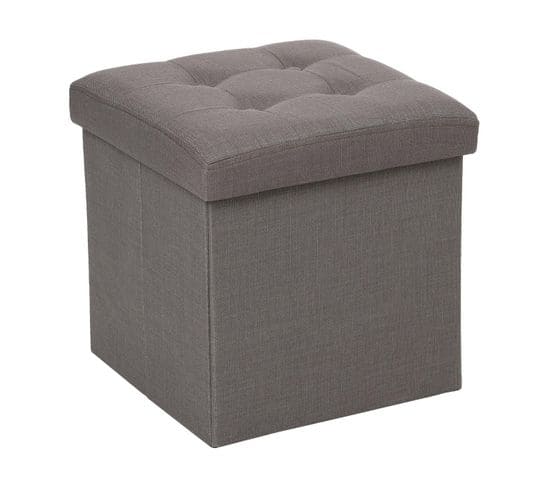 2 En 1 Pouf Pliant Et Coffre De Rangement Gris Taupe Aspect Lin 38 X 38 Cm