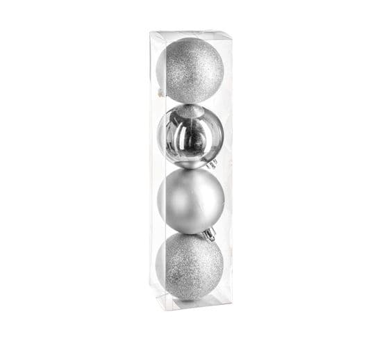 Déco De Sapin Lot De 4 Boules De Noël D 8 Cm - Argent