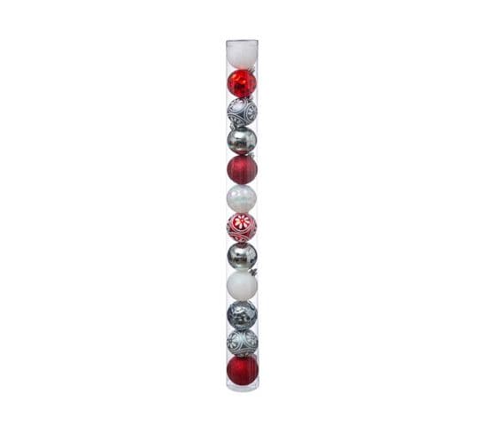 Déco De Sapin Lot De 12 Boules De Noël D 6 Cm - Rouge Et Argent