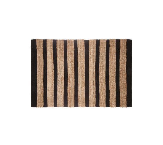 Tapis Décoratif En Jute Avec Motif En Coton 60 X 90 Cm