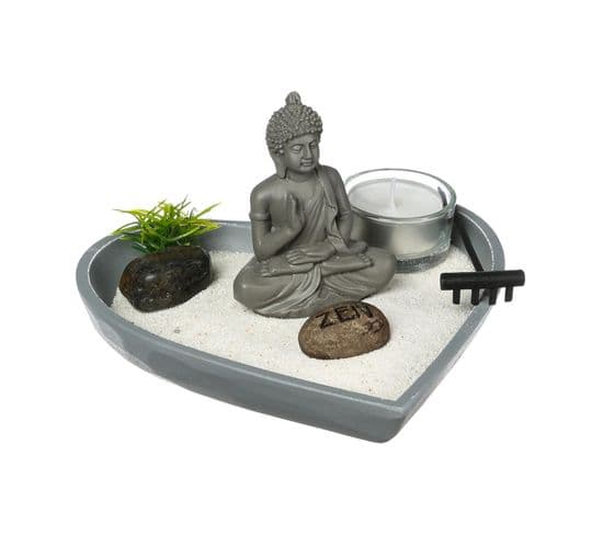 Jardin Zen Coeur Bouddha Sur Un Plateau Avec Décoration