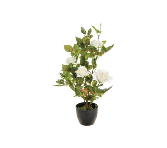 Plante Artificielle Rosier 4 Roses Et 6 Boutons En Pot H 50 Cm