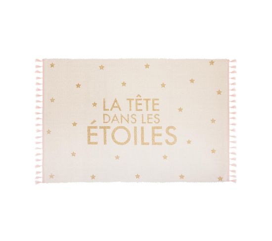 Tapis Enfant Étoiles Dorées Et Franges 90 X 60 Cm