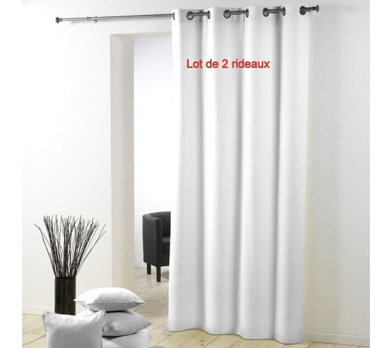 Lot De 2 Rideaux à Oeillets Metal 140 X 280 Cm Polyester Uni Essentiel Blanc