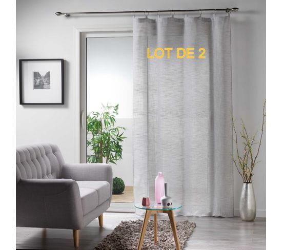 Lot De 2 Voilages à Anneaux 140 X 240 Cm Voile Tisse Milza Gris