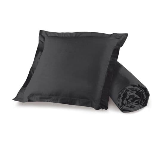 Ensemble Drap Housse 90 X 190 + 1 Taie D'oreiller 63 X 63 Cm 100% Coton Noir