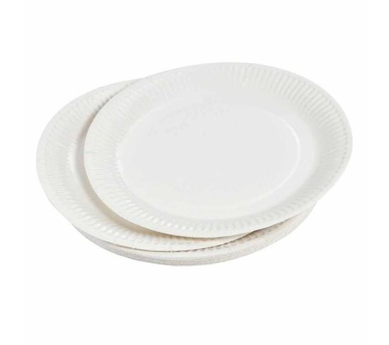 Lot De 20 Assiettes En Carton "vitamine" 18cm Blanc