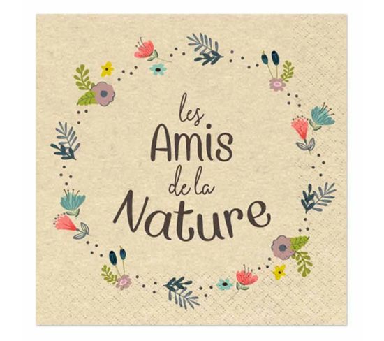 Lot De 20 Serviettes En Papier "amis Nature" 33x33cm Naturel