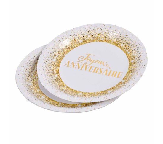 Lot De 6 Assiettes En Carton "anniversaire Gold Ii" 18cm Blanc