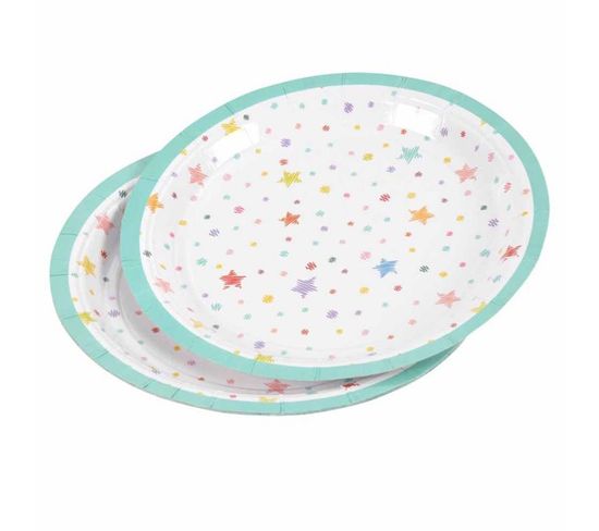 Lot De 6 Assiettes En Carton "anniversaire Coloré Ii" 18cm Blanc