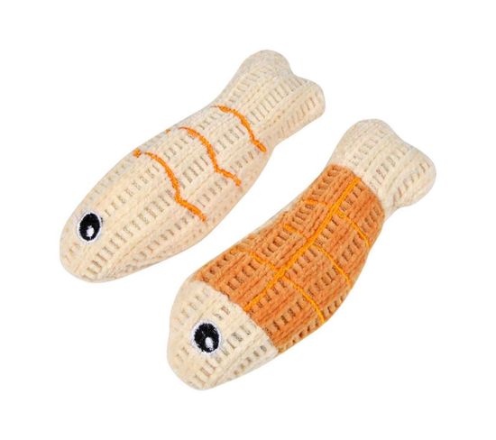 Lot De 2 Jouets Poisson Pour Chat "boho Cat" 12cm Moutarde