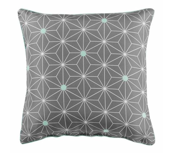 Coussin Déco "lagune" 40x40cm Anthracite Et Menthe