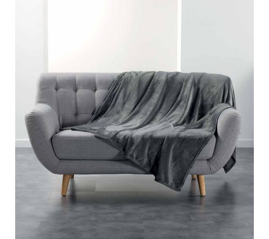 Plaid Uni En Flanelle "flanou" 180x220cm Gris