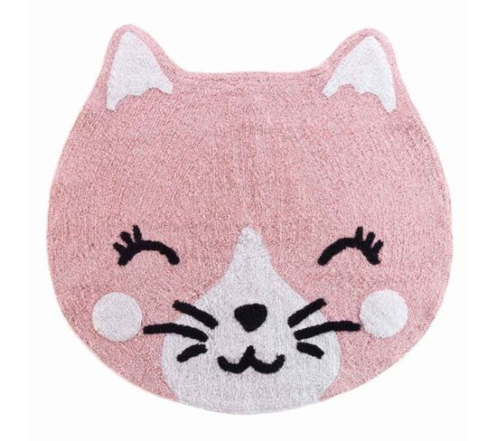 Tapis Rond Enfant Déco "chaton" 90cm Rose