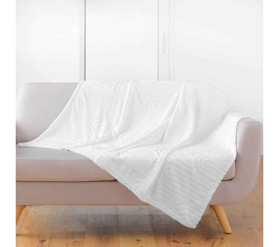 Plaid Flanelle Uni "esquisse" 125x150cm Blanc