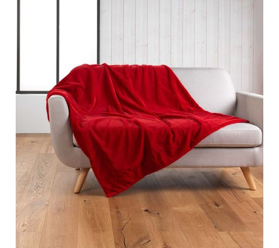 Plaid 125 X 150 Cm Imitation Fourrure Caresse Rouge