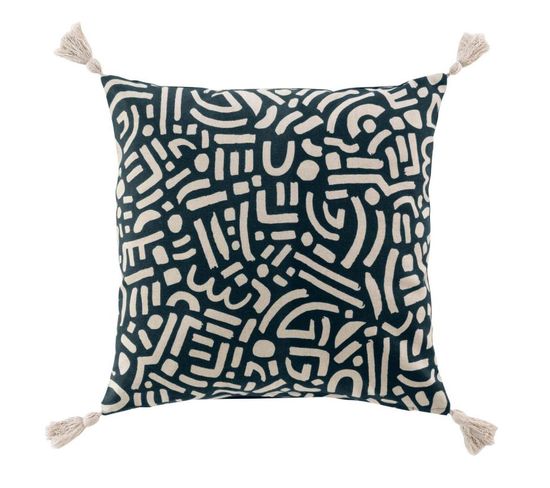 Coussin Déco Pompons "lior" 45x45cm Noir