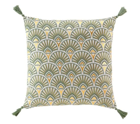 Coussin Déco Pompons "icare" 45x45cm Vert