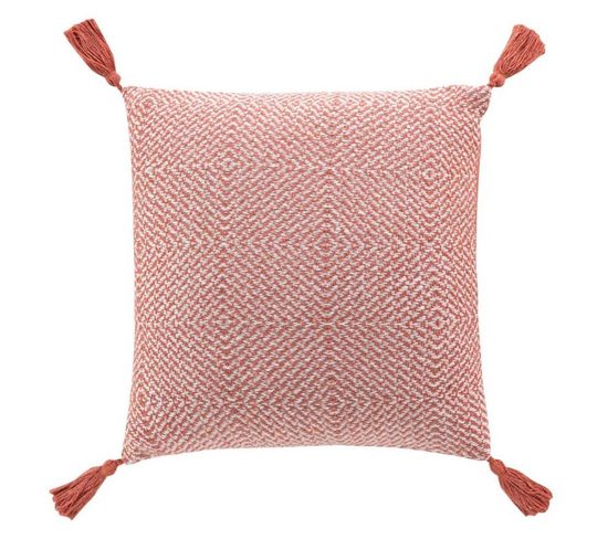 Coussin Tissé Pompons "louisette" 40x40cm Terracotta